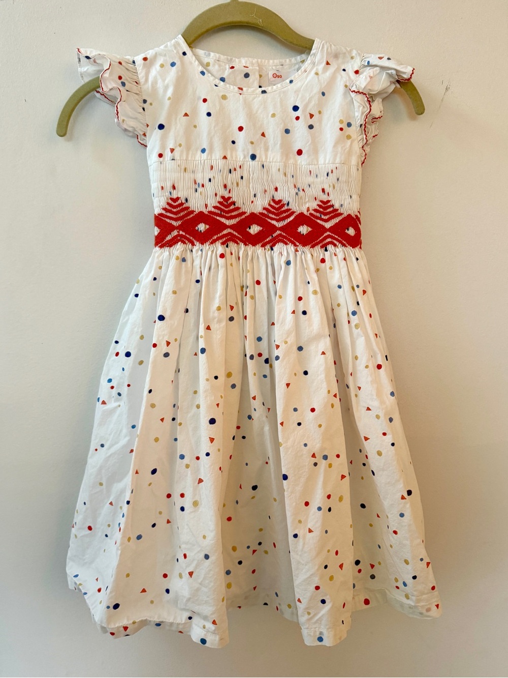 Oso & Me Girls White Smocked Dress with Red Waistband